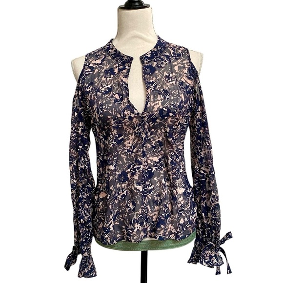 Derek Lam 10 Crosby Floral Silk Cotton Cold Shoulder Blouse Size 2 - Picture 1 of 13